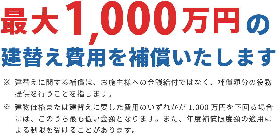 最大1,000万円の建替え費用を補償いたします